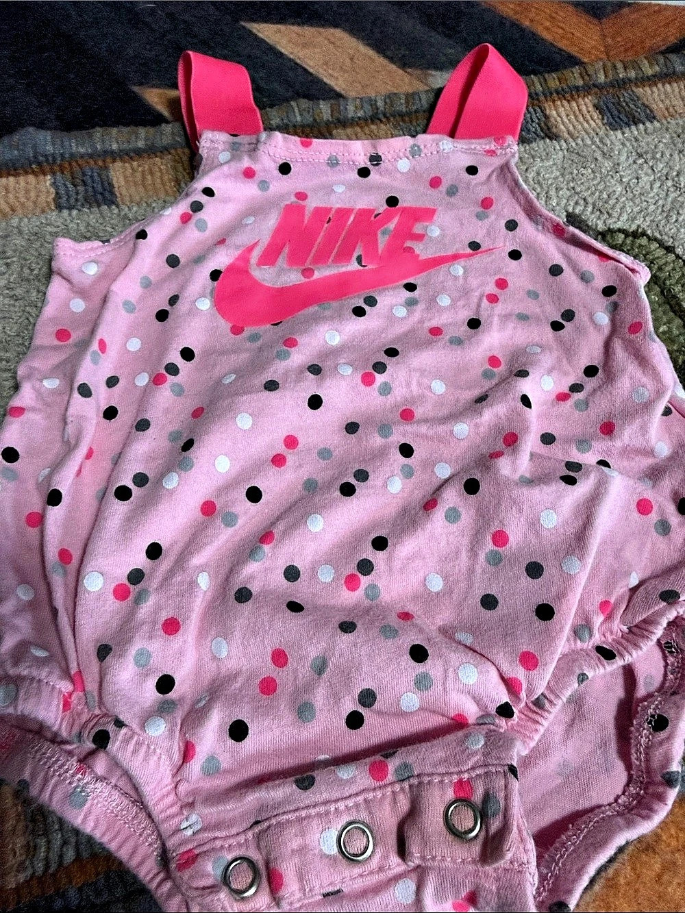Nike Baby Girls Polka Dot Bubble Romper Pink & Black 0M